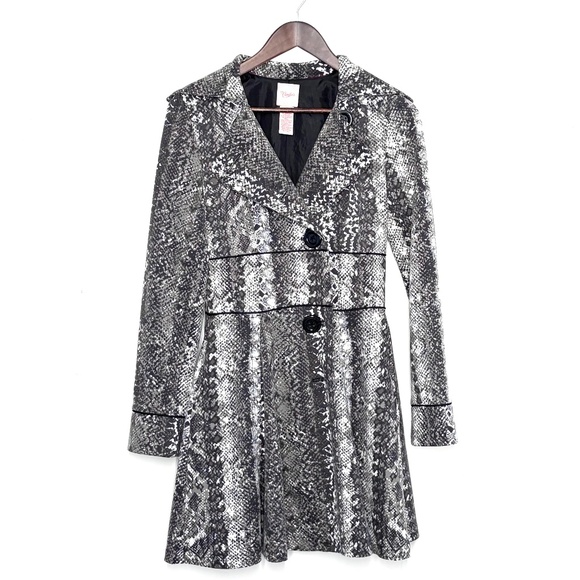 VTG Y2K Candie’s Snakeskin Print Fit & Flare Pea Coat | Black Gray | S - Picture 2 of 7